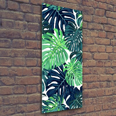 Cuadro de cristal moderno efecto brillo vertical hojas tropicales