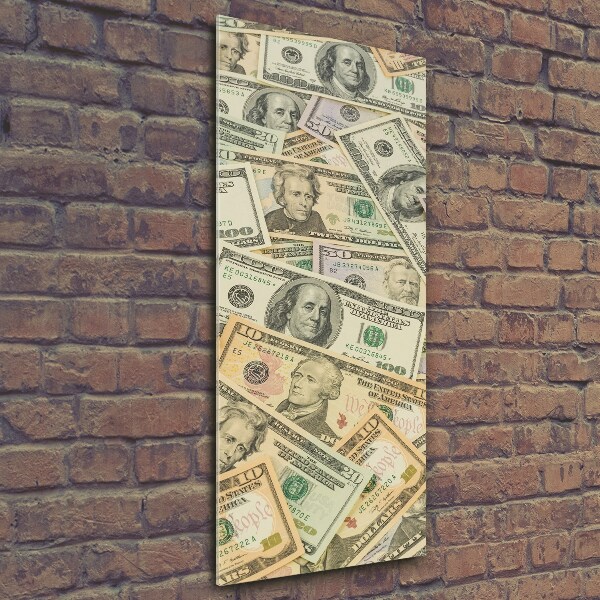 Cuadro de cristal moderno efecto brillo vertical Billetes de dólar