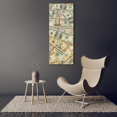 Cuadro de cristal moderno efecto brillo vertical Billetes de dólar