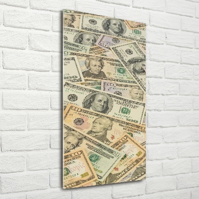 Cuadro de cristal moderno efecto brillo vertical Billetes de dólar
