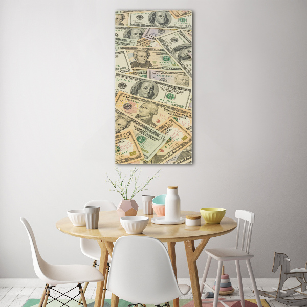Cuadro de cristal moderno efecto brillo vertical Billetes de dólar