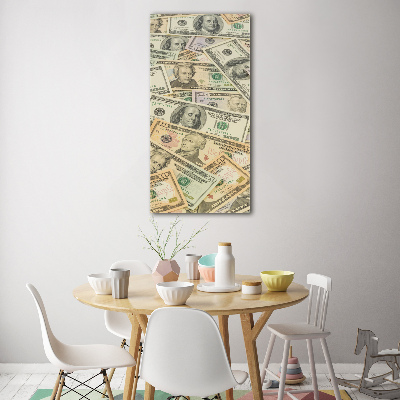 Cuadro de cristal moderno efecto brillo vertical Billetes de dólar