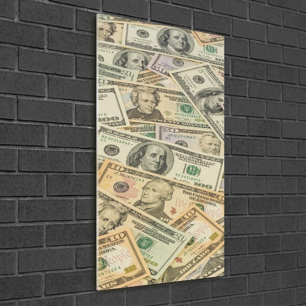 Cuadro de cristal moderno efecto brillo vertical Billetes de dólar