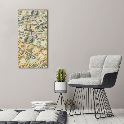 Cuadro de cristal moderno efecto brillo vertical Billetes de dólar