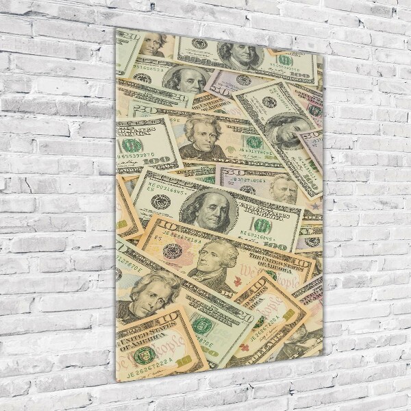 Cuadro de cristal moderno efecto brillo vertical Billetes de dólar