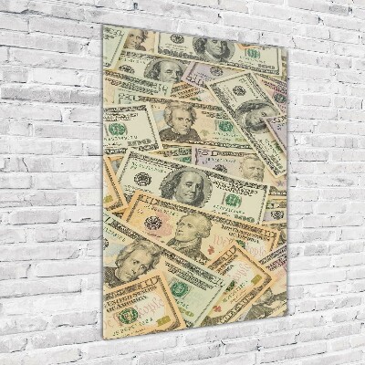 Cuadro de cristal moderno efecto brillo vertical Billetes de dólar