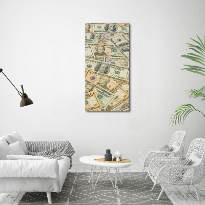 Cuadro de cristal moderno efecto brillo vertical Billetes de dólar