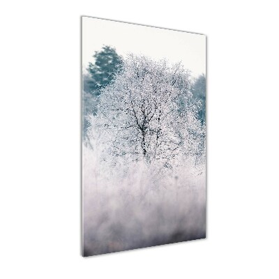 Cuadro decorativo en cristal con canto pulido vertical Bosque en invierno