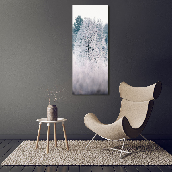 Cuadro decorativo en cristal con canto pulido vertical Bosque en invierno