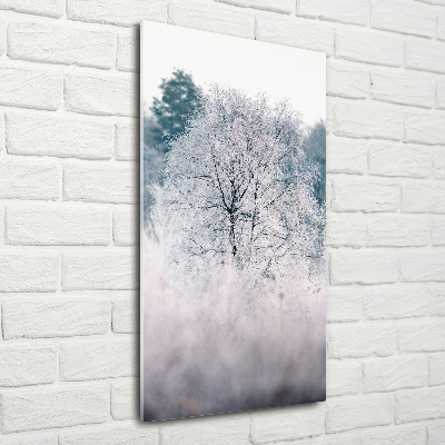 Cuadro decorativo en cristal con canto pulido vertical Bosque en invierno