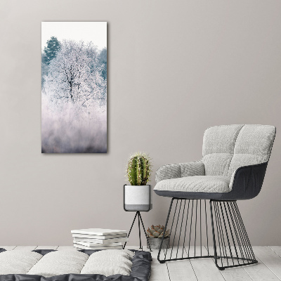 Cuadro decorativo en cristal con canto pulido vertical Bosque en invierno