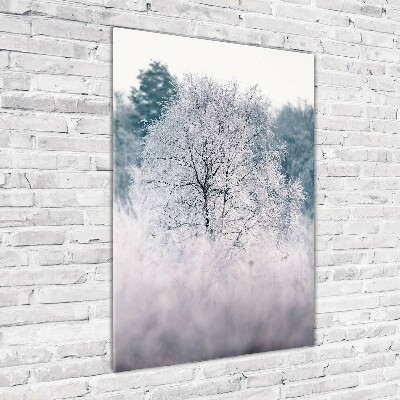Cuadro decorativo en cristal con canto pulido vertical Bosque en invierno