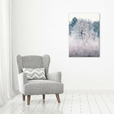 Cuadro decorativo en cristal con canto pulido vertical Bosque en invierno