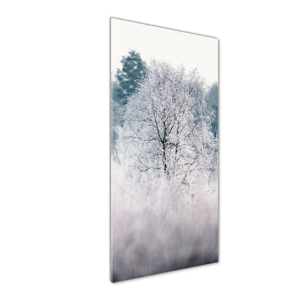 Cuadro decorativo en cristal con canto pulido vertical Bosque en invierno