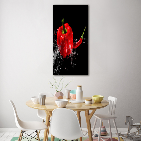 Cuadro decorativo en cristal con canto pulido vertical Dos pimientos