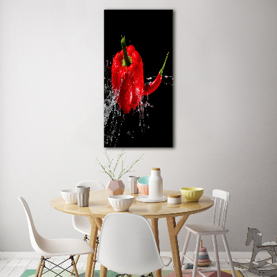 Cuadro decorativo en cristal con canto pulido vertical Dos pimientos