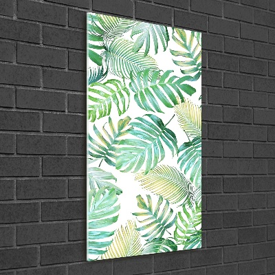 Cuadro decorativo en cristal con canto pulido vertical hojas tropicales
