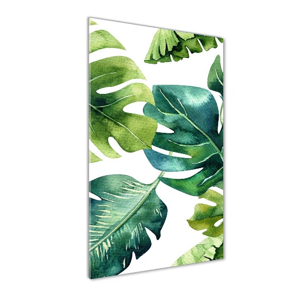Fotocuadro de cristal elegante para hogar vertical hojas tropicales