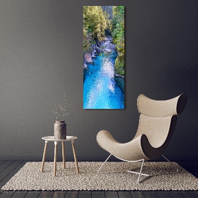 Fotocuadro de cristal elegante para hogar vertical Río en el bosque