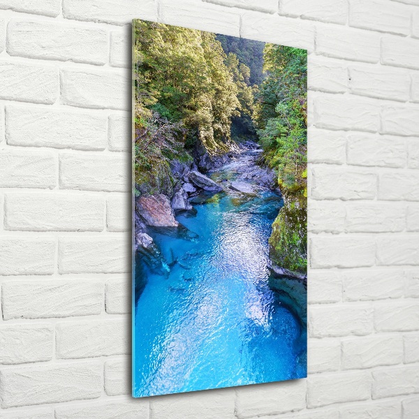 Fotocuadro de cristal elegante para hogar vertical Río en el bosque