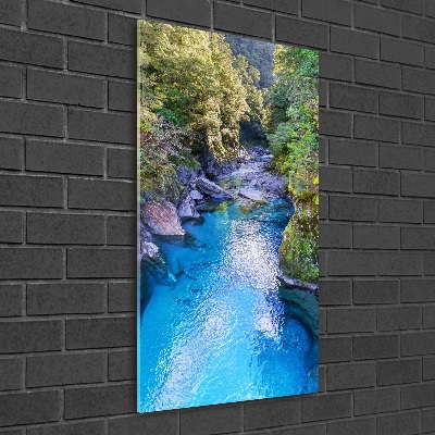 Fotocuadro de cristal elegante para hogar vertical Río en el bosque