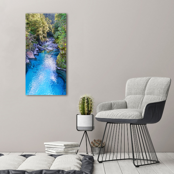 Fotocuadro de cristal elegante para hogar vertical Río en el bosque