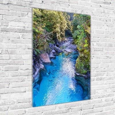 Fotocuadro de cristal elegante para hogar vertical Río en el bosque