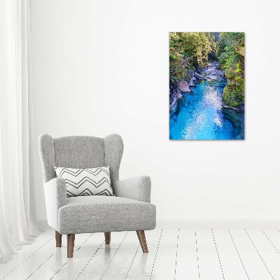 Fotocuadro de cristal elegante para hogar vertical Río en el bosque