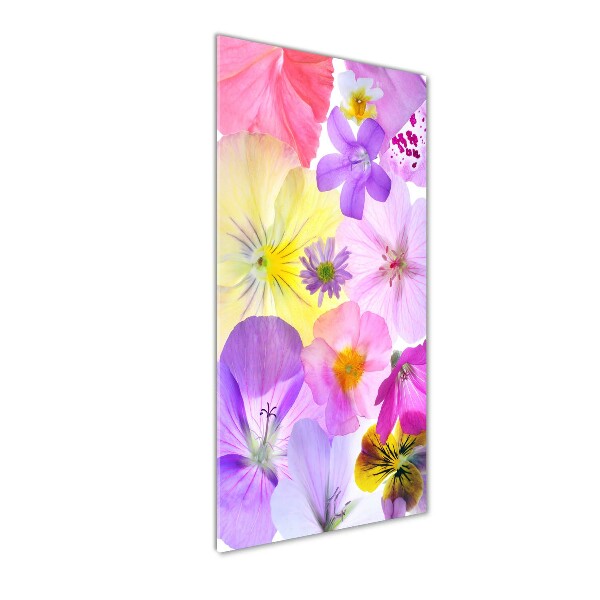 Cuadro de cristal moderno efecto brillo vertical flores de colores