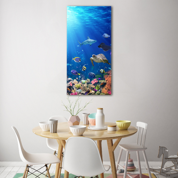 Cuadro decorativo en cristal con canto pulido vertical Arrecife de coral