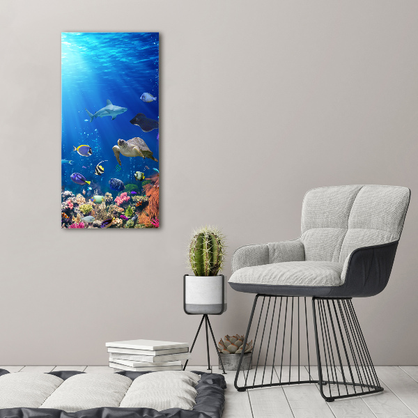 Cuadro decorativo en cristal con canto pulido vertical Arrecife de coral