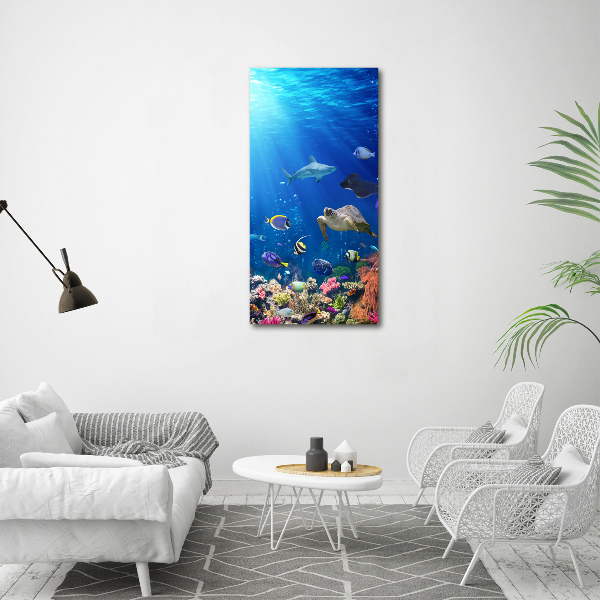 Cuadro decorativo en cristal con canto pulido vertical Arrecife de coral