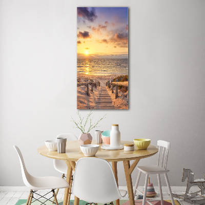 Fotocuadro de cristal elegante para hogar vertical Camino a la playa