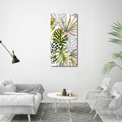 Cuadro decorativo en cristal con canto pulido vertical hojas tropicales