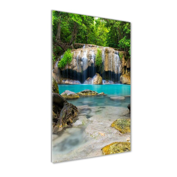 Cuadro decorativo en cristal con canto pulido vertical Cascada en la selva