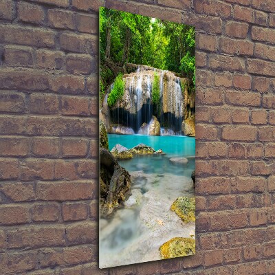Cuadro decorativo en cristal con canto pulido vertical Cascada en la selva
