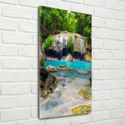 Cuadro decorativo en cristal con canto pulido vertical Cascada en la selva