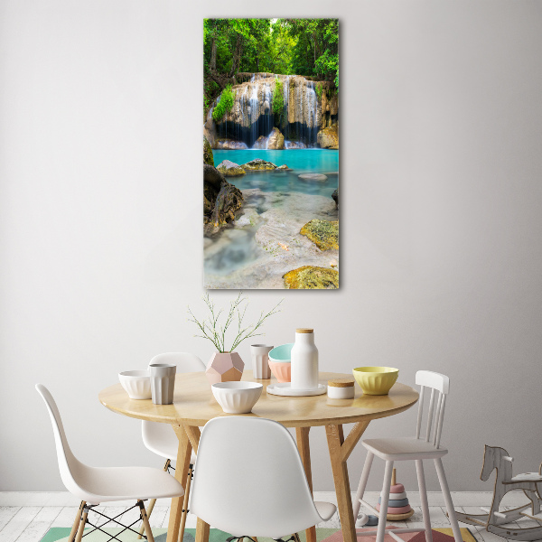 Cuadro decorativo en cristal con canto pulido vertical Cascada en la selva