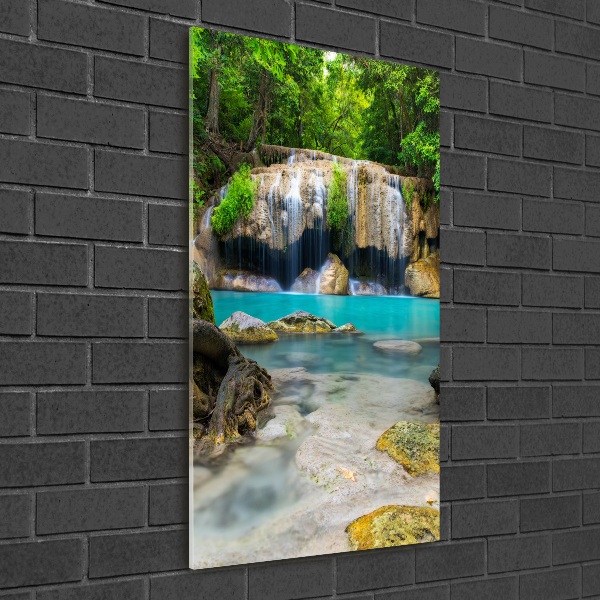 Cuadro decorativo en cristal con canto pulido vertical Cascada en la selva