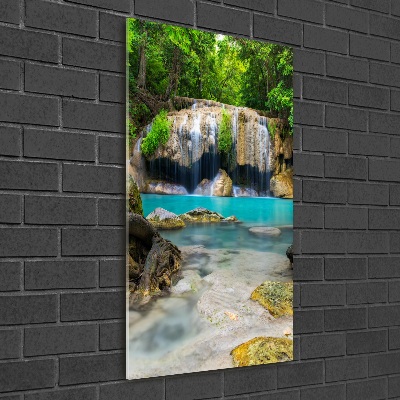 Cuadro decorativo en cristal con canto pulido vertical Cascada en la selva