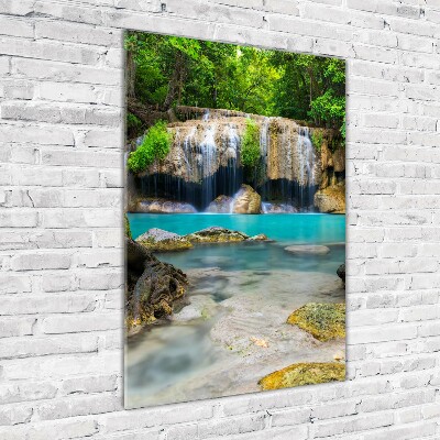 Cuadro decorativo en cristal con canto pulido vertical Cascada en la selva
