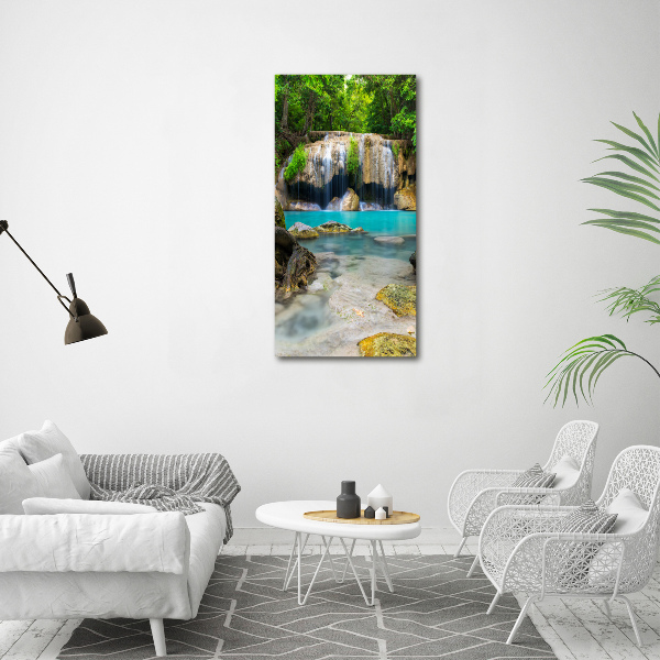Cuadro decorativo en cristal con canto pulido vertical Cascada en la selva