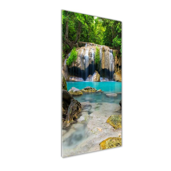 Cuadro decorativo en cristal con canto pulido vertical Cascada en la selva