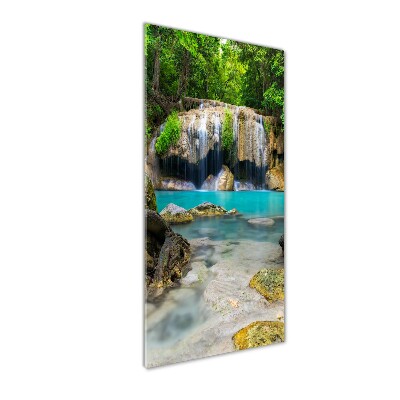 Cuadro decorativo en cristal con canto pulido vertical Cascada en la selva