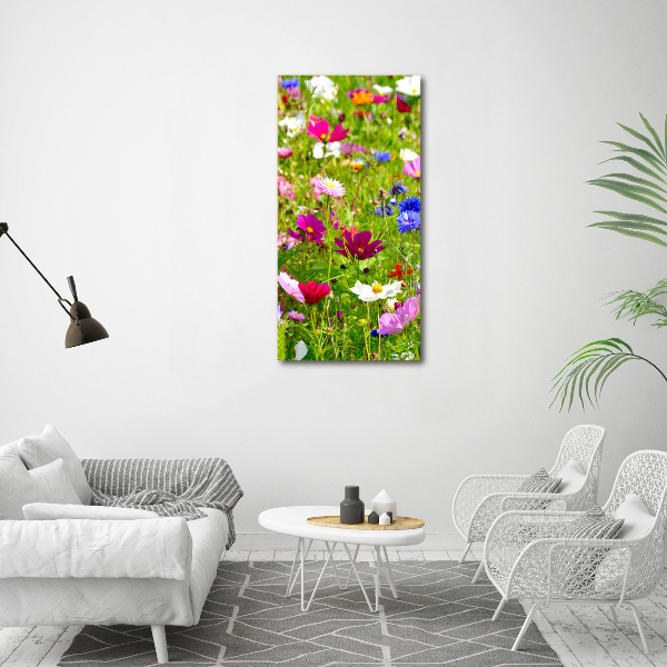 Cuadro decorativo en cristal con canto pulido vertical Flores silvestres