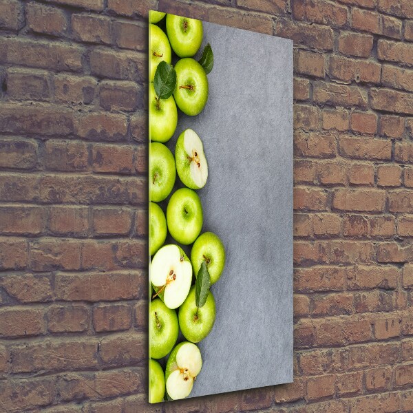 Cuadro decorativo en cristal con canto pulido vertical manzanas verdes