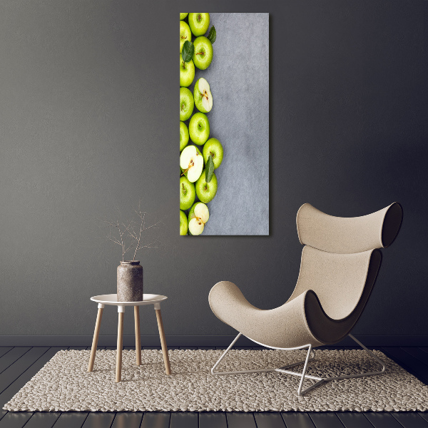 Cuadro decorativo en cristal con canto pulido vertical manzanas verdes