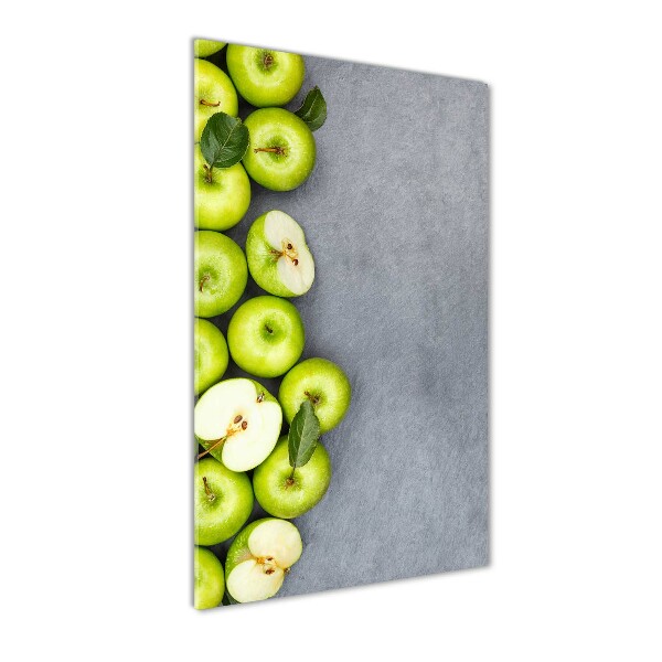 Cuadro decorativo en cristal con canto pulido vertical manzanas verdes
