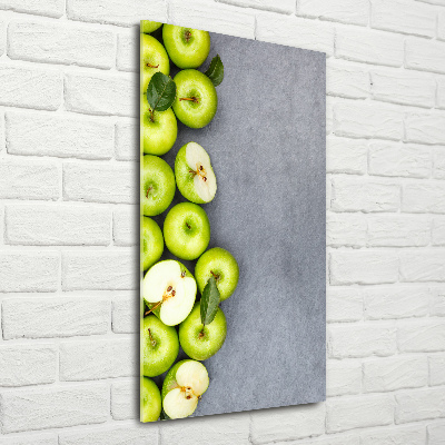 Cuadro decorativo en cristal con canto pulido vertical manzanas verdes