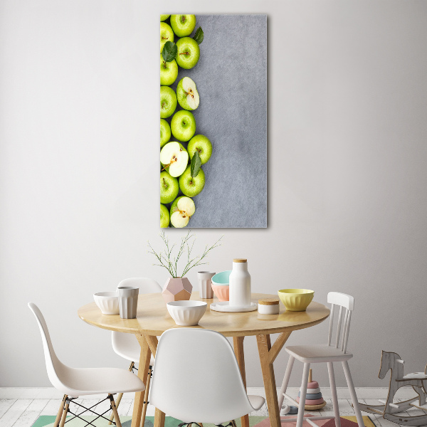 Cuadro decorativo en cristal con canto pulido vertical manzanas verdes